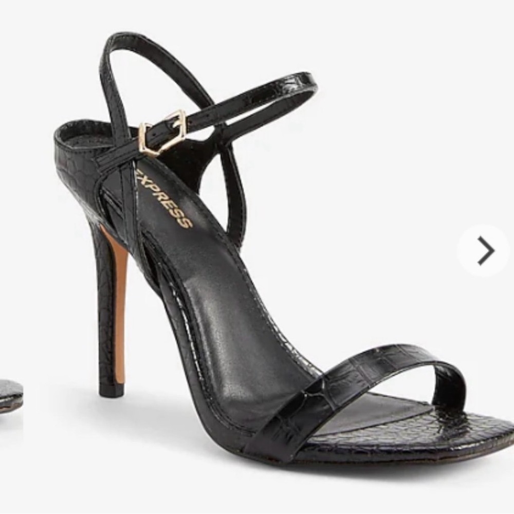 Express Women's Black Croc-Embossed Stiletto Sandal. 7